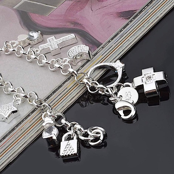 Sterling Silver Charm Chain Link Bracelet - Picture 6 of 14